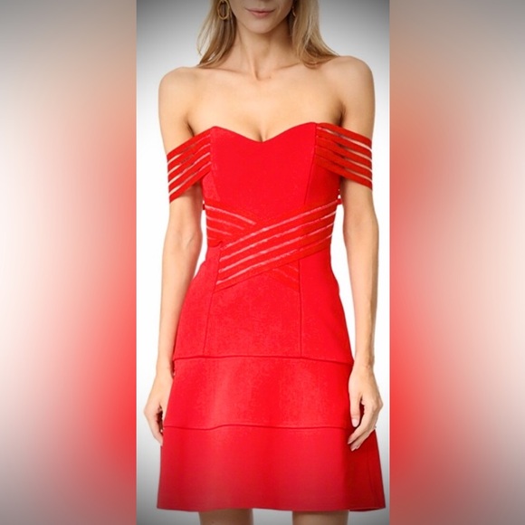 Nicholas off shoulder bandage dress candy apple red color size 6 - Picture 1 of 13